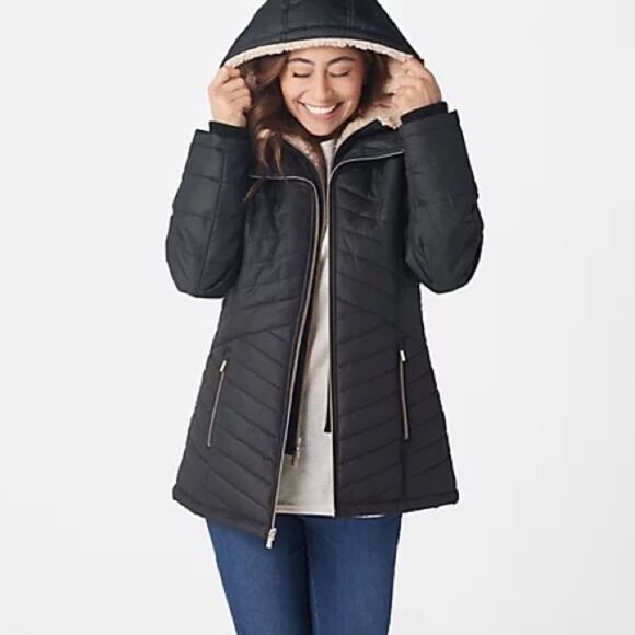 Susan Graver Water Resistant Quilted with Teddy Lining Jacket - Picture 1 of 8